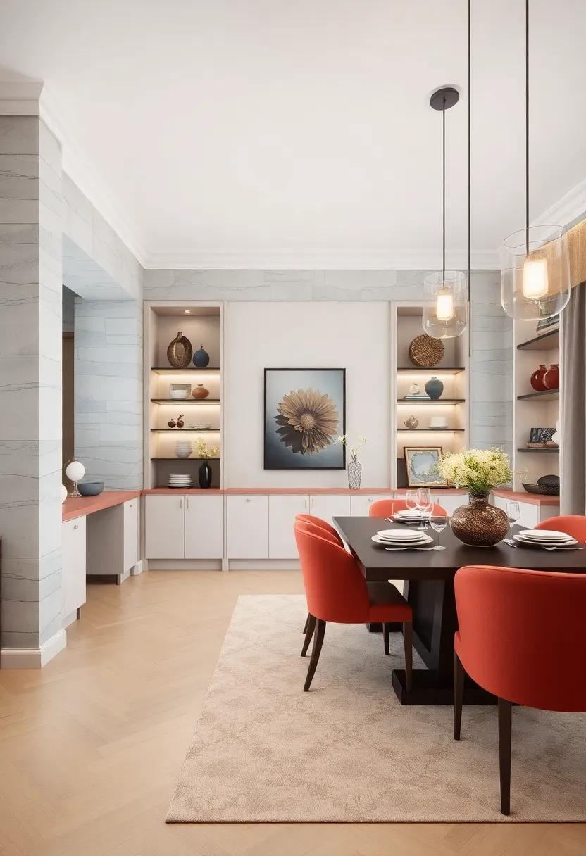 Customized built-ins showcase an assortment of curated‌ decor and dinnerware,⁢ merging style with practicality in ⁣a seamless manner
