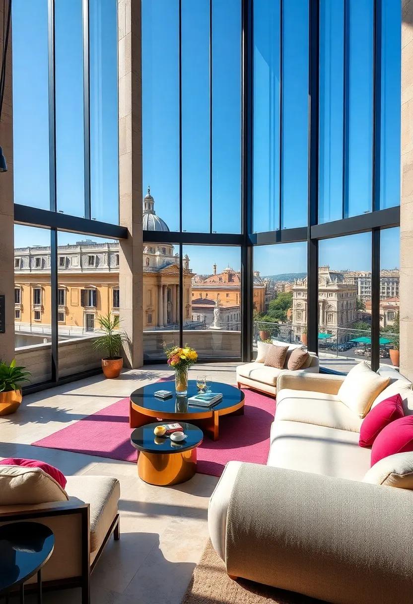 The Grand Palazzo in​ Rome: A luxurious haven that boasts magnificent views of ancient landmarks through ⁤its expansive glass,combining history with modern elegance for a truly opulent living experience