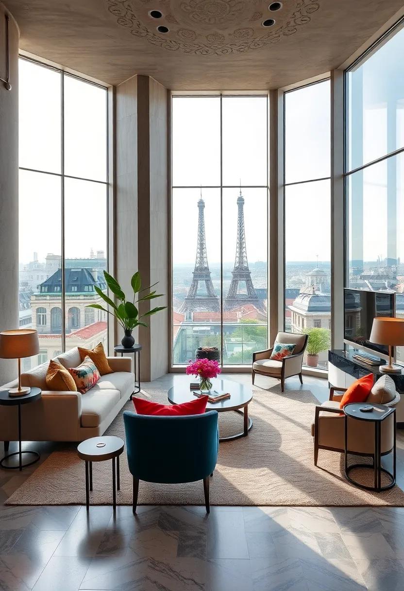 The Luxe Penthouse in Paris: ⁣Located atop a ‌historic building, this exquisite space ‍features floor-to-ceiling windows that illuminate the lavish interiors while offering uninterrupted views of the Eiffel Tower