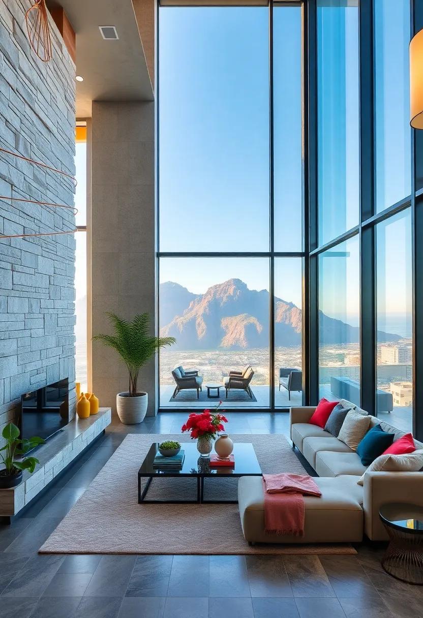 The Plateau Apartment in Cape Town: Nestled at ⁣the top of⁢ a prestigious building,⁣ this penthouse offers breathtaking mountain views and a‌ spacious terrace, with large glass ⁣panels inviting the natural beauty inside