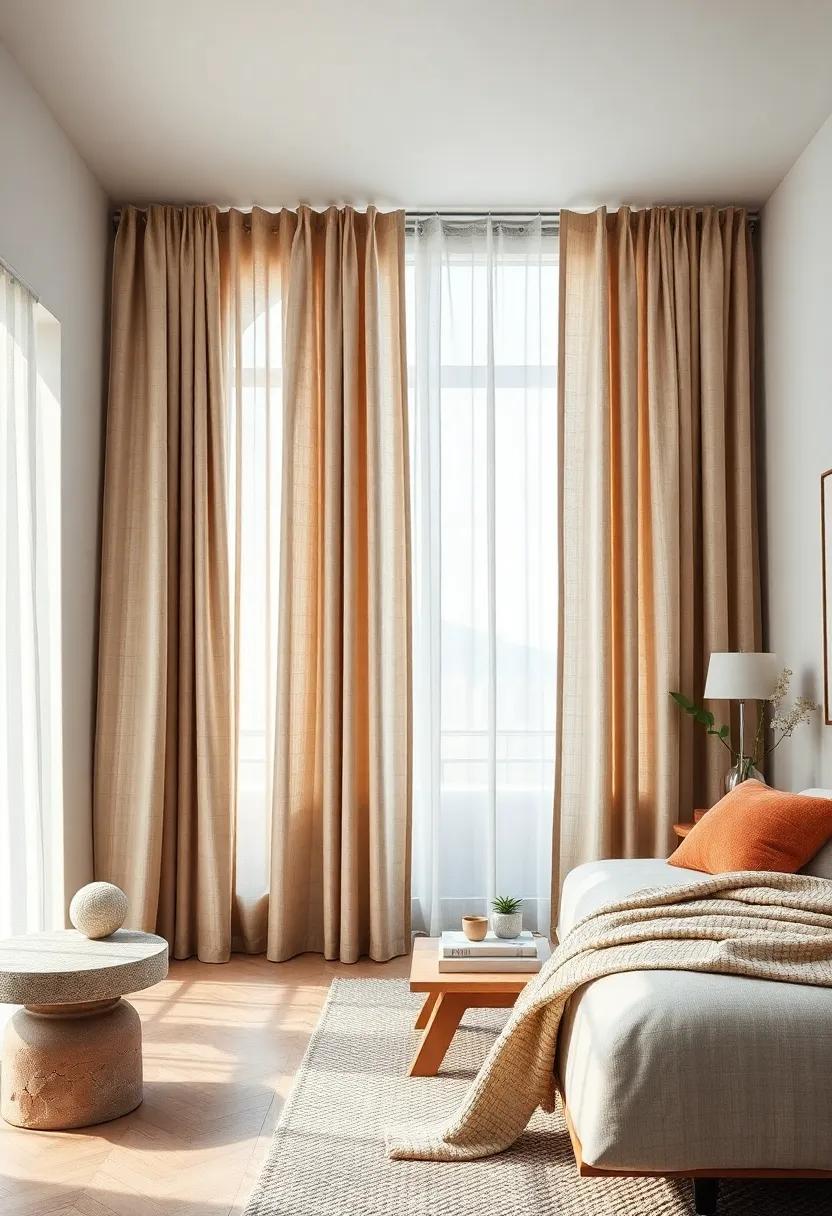 Open Weave Textured Drapes: Opt for open weave textured drapes that introduce visual ​interest while remaining effortlessly chic