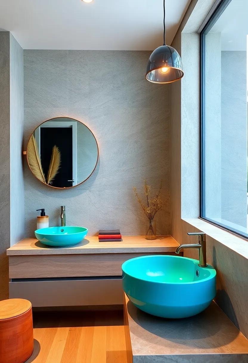 Colorful Sinks: Use unique, colorful sinks to make a bold statement and anchor ⁢your design theme