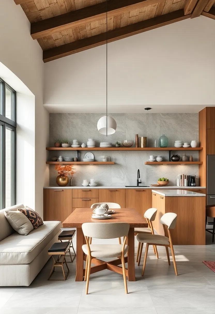 Open Shelving: replace upper cabinets with open shelves to display beautiful dishware, cookbooks, and decorative items, adding warmth and personality to the space