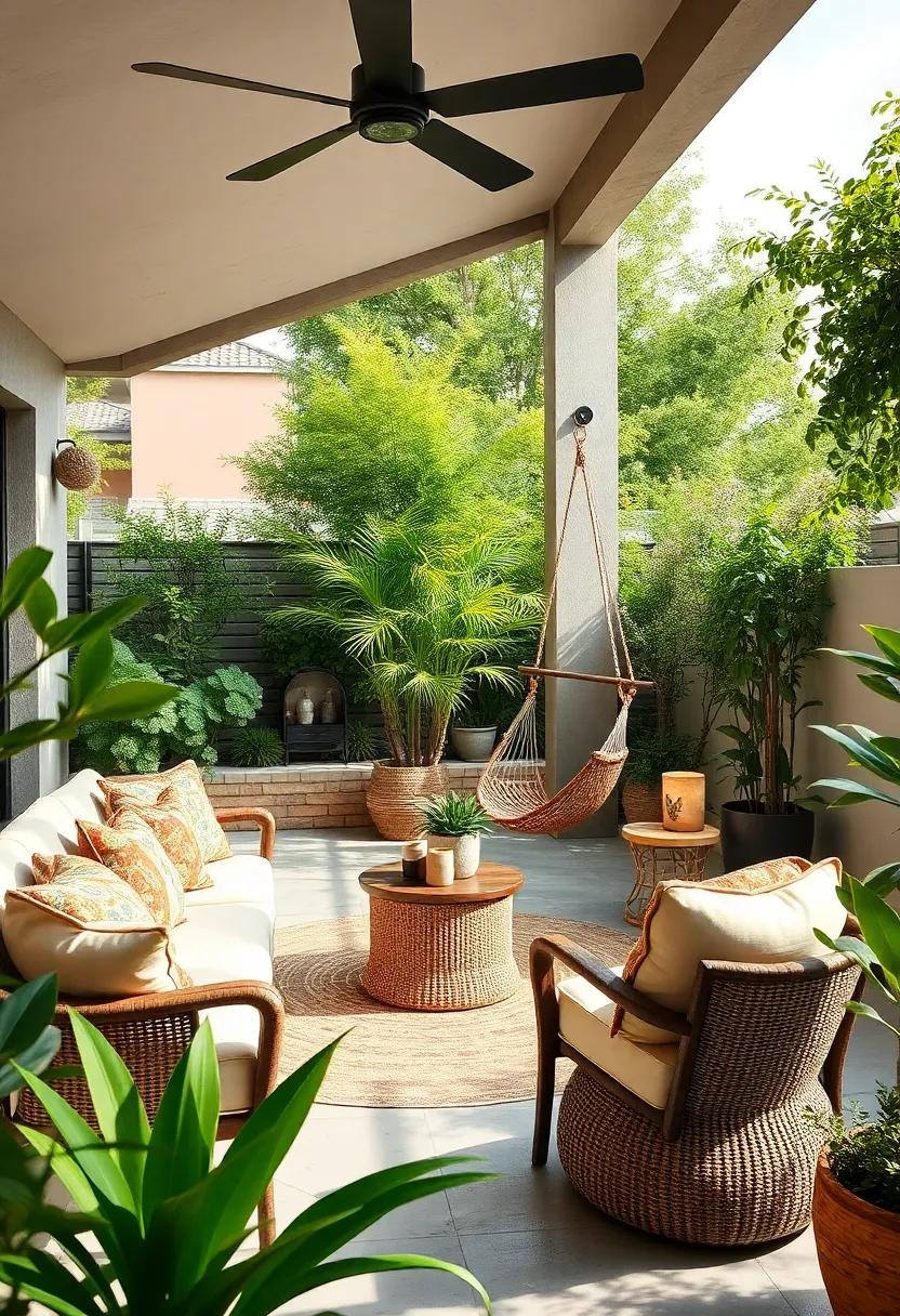 Nature’s Nest: Opt ‌for an eco-friendly ⁢furniture ⁢set crafted⁣ from sustainable ⁣materials, paired with a natural‌ fiber⁣ hammock that⁢ enhances your garden’s charm