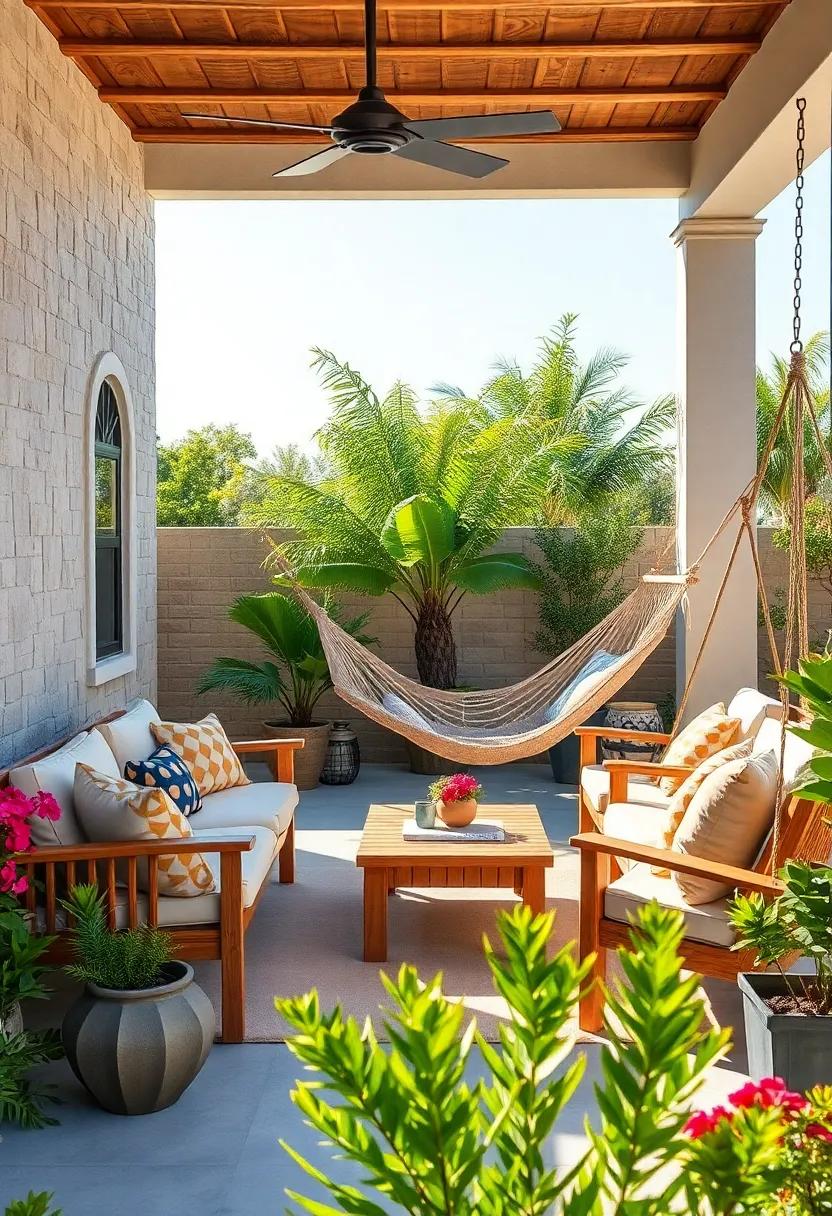 Sway ⁢in Style: Discover ⁤a beautiful⁢ wooden patio‍ furniture set that seamlessly integrates a cozy hammock for ultimate relaxation on lazy afternoons