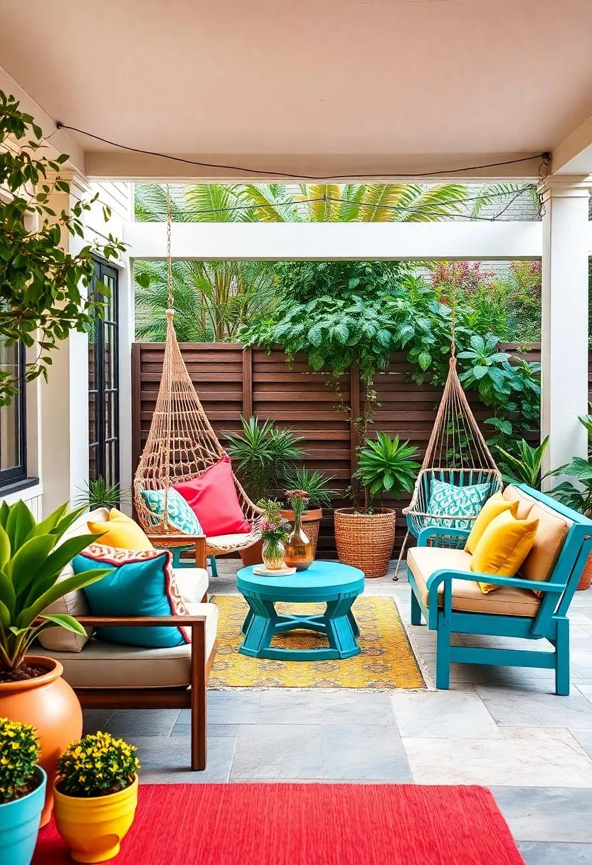Vibrant pops of Color: Infuse your garden ​with personality using a⁤ colorful⁢ patio set complete with ​a⁣ playful swing, ‍making your outdoor‍ area a joyful escape