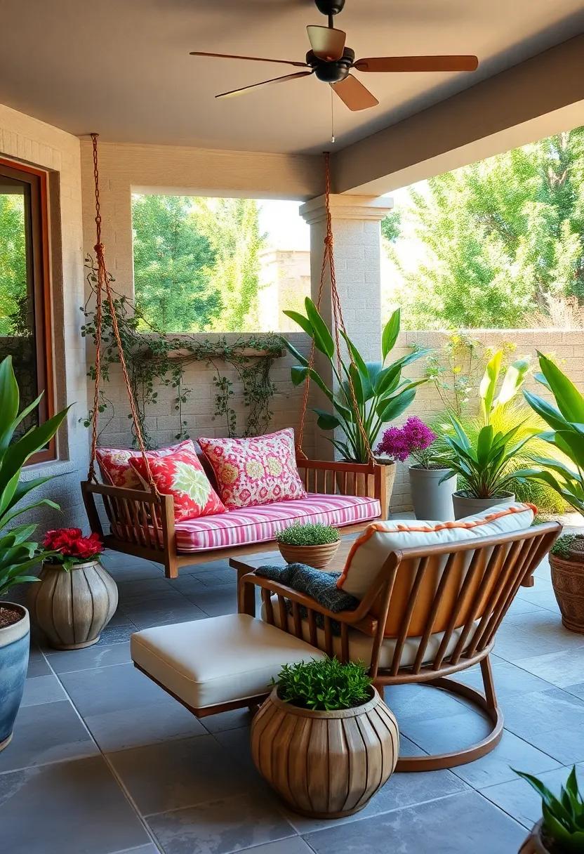 Whimsical Wonderland: Add a​ touch of magic to⁢ your‍ patio⁣ with a colorful swing and a whimsical hammock adorned with patterned cushions, perfect for playful afternoons