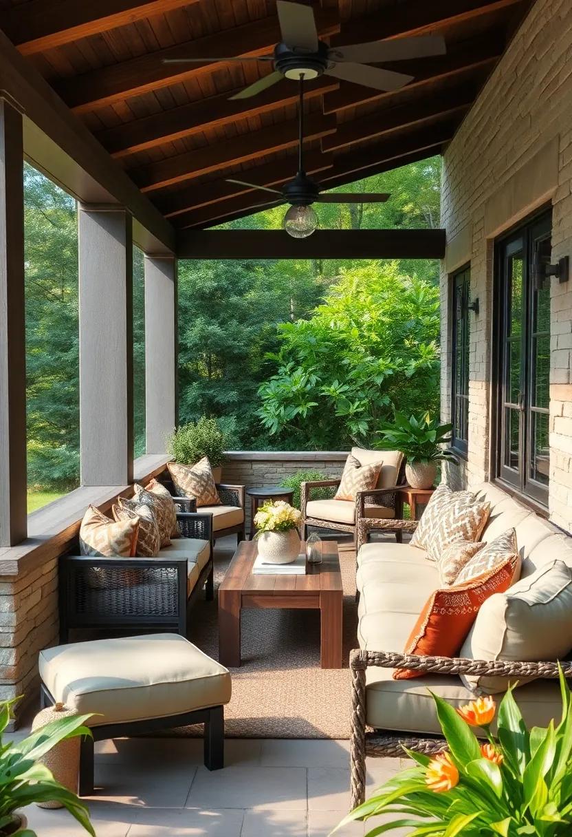 Rustic Retreat: Wooden beams⁢ and nature-inspired decor come alive with plush,⁤ earth-toned ‍cushions, making this space a cozy‌ hideaway ⁣amid the great ‌outdoors